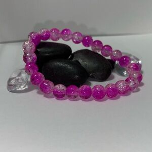 Hand Crafted Pink Beaded Bracelet with Crystal Charm